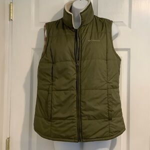 COLUMBIA Women’s Green Sherpa Collar Flannel Lined Front Zip Warm Quilted Vest M